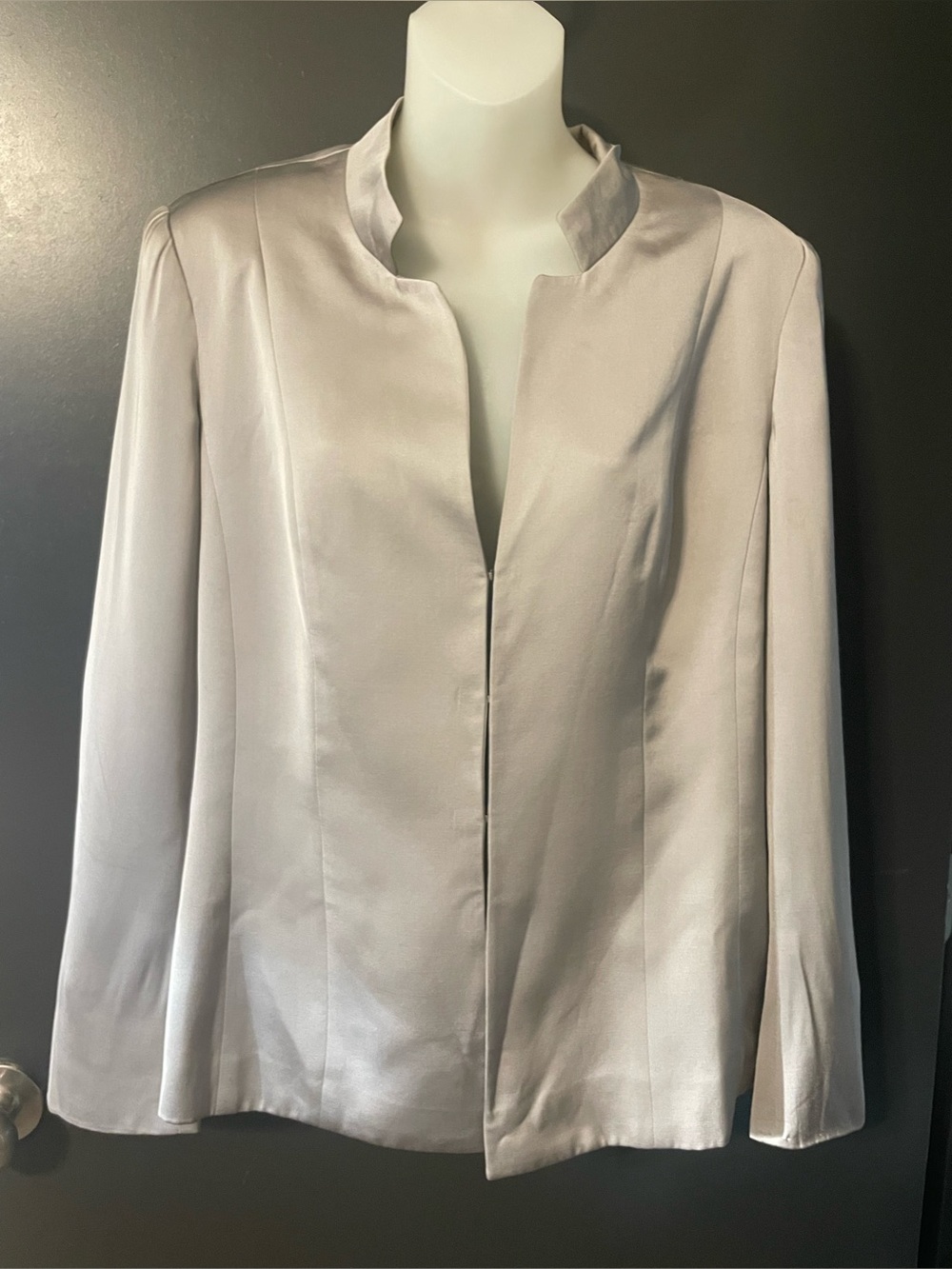 Talbots Petite 10 Metallic Silver Liquid Gray Silk-Blend Blazer